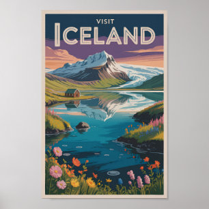 Poster Ilustração Pintura de Viagem Vintage Islândia