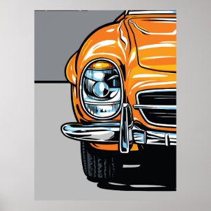 Poster Ilustração Pop Art de Carro Esportivo Laranja Retr