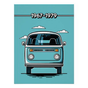 Pôster Ilustração Pop Art de Frente de Van Clássica em Az