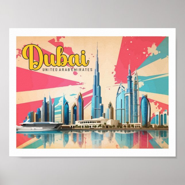Poster Ilustração Pop de Viagem de Arte de Dubai nos Emir (Frente)