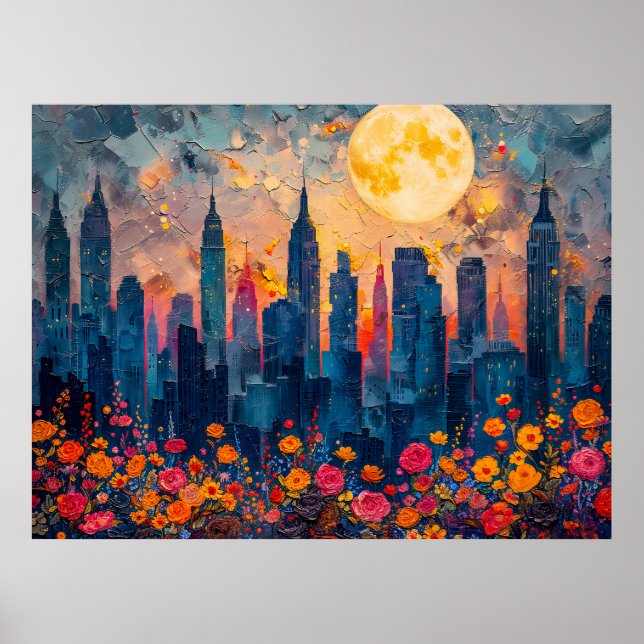 Poster ilustração por abstrato de aquarela da lua de chei (Frente)