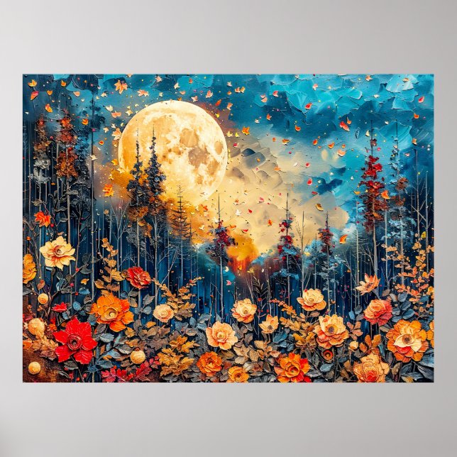 Poster ilustração por abstrato de aquarela da lua de chei (Frente)