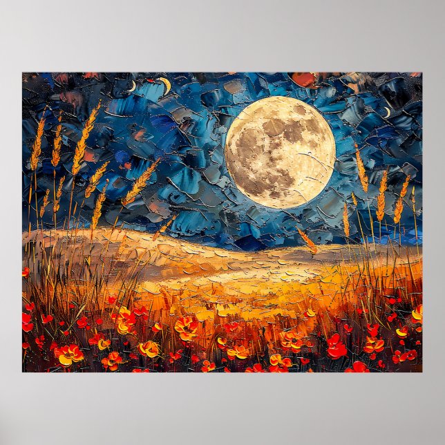 Poster ilustração por abstrato de aquarela da lua de chei (Frente)