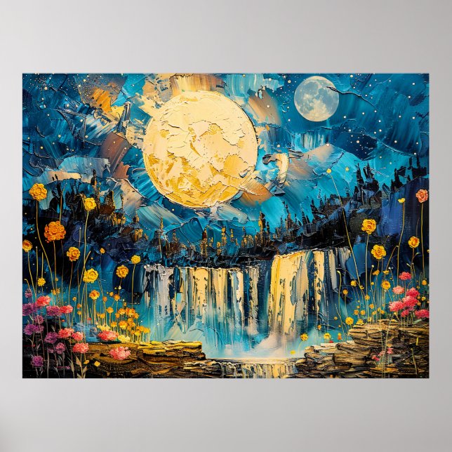 Poster ilustração por abstrato de aquarela da lua de chei (Frente)