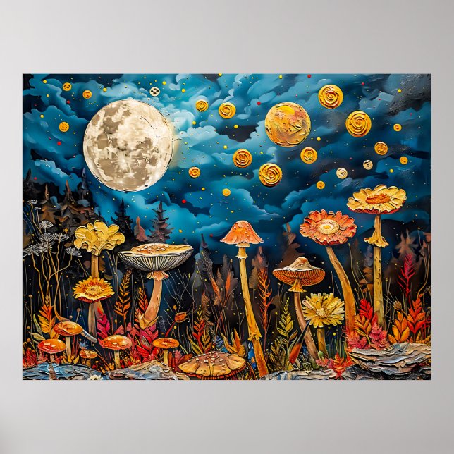 Poster ilustração por abstrato de aquarela da lua de chei (Frente)