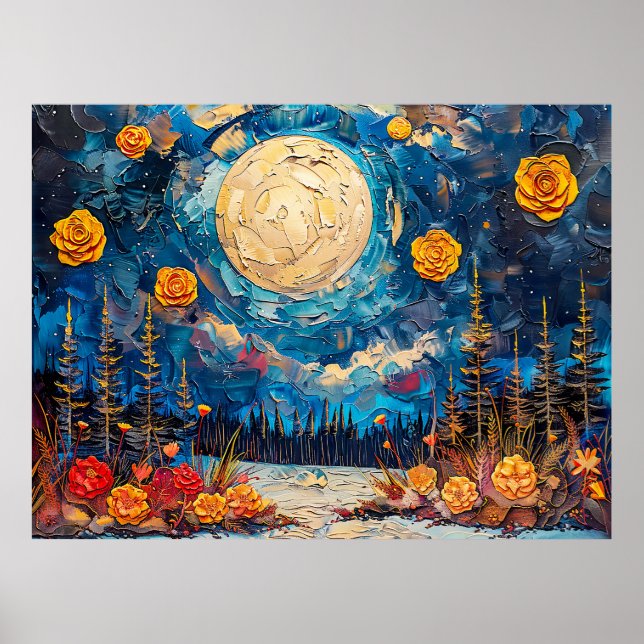 Poster ilustração por abstrato de aquarela da lua de chei (Frente)