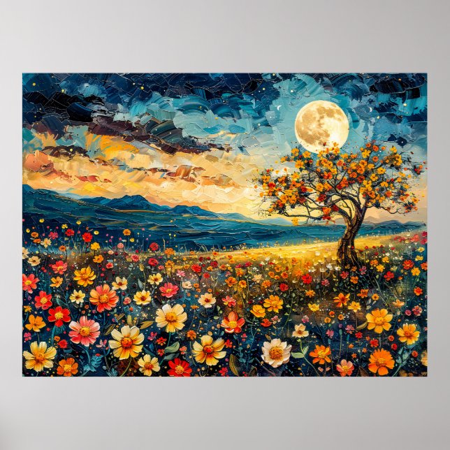 Poster ilustração por abstrato de aquarela da lua de chei (Frente)