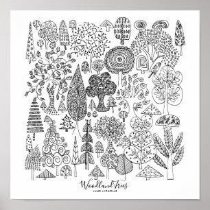 Poster Ilustração Preta e Branca de Árvores de Madeira