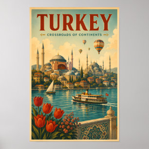 Poster Ilustração Retro da Mesquita Azul Hagia Sophia da
