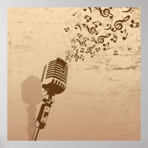 Poster Ilustração retro da música do microfone