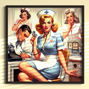 Poster Ilustração Retro de Enfermeira