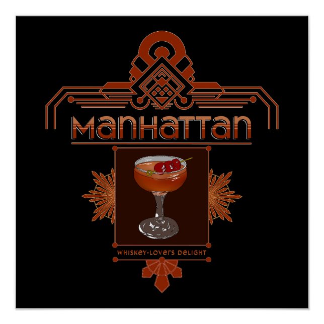 Pôster Ilustração Retro do Manhattan Cocktail (Frente)