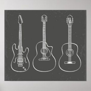 Pôster Ilustração retro do musical do trio da guitarra