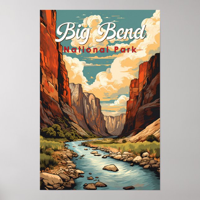 Poster Ilustração Retro do Parque Nacional Big Bend (Frente)