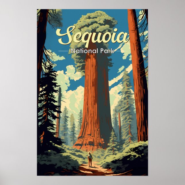 Poster Ilustração Retro do Parque Nacional Sequoia (Frente)