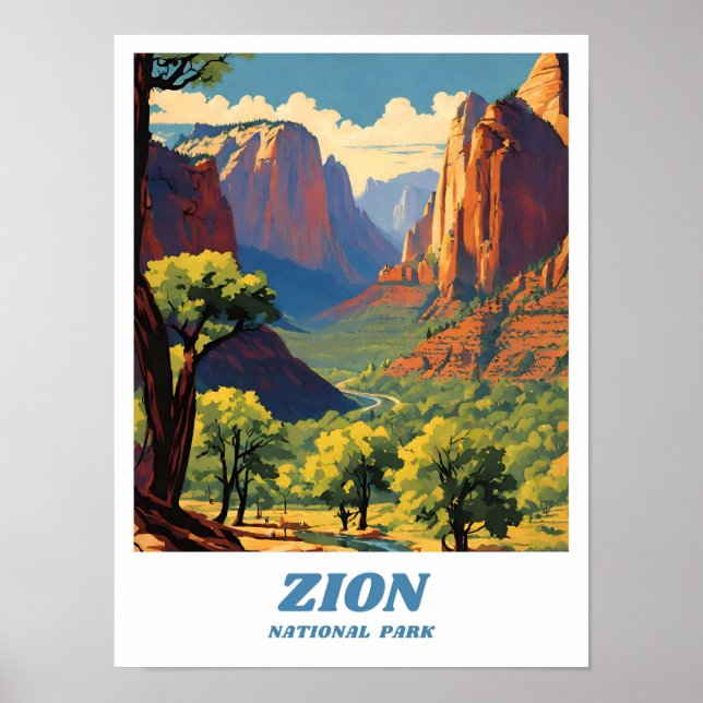 Poster Ilustração retrô estética do Zion National Park (Frente)