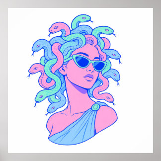 Poster Ilustração Retro‑Pop Medusa – Óculos de Sol Pastel