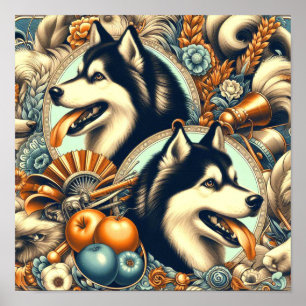 Poster Ilustração Retro Siberian Husky