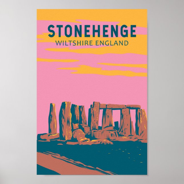 Poster Ilustração Retroativa de Viagem de Arte Stonehenge (Frente)
