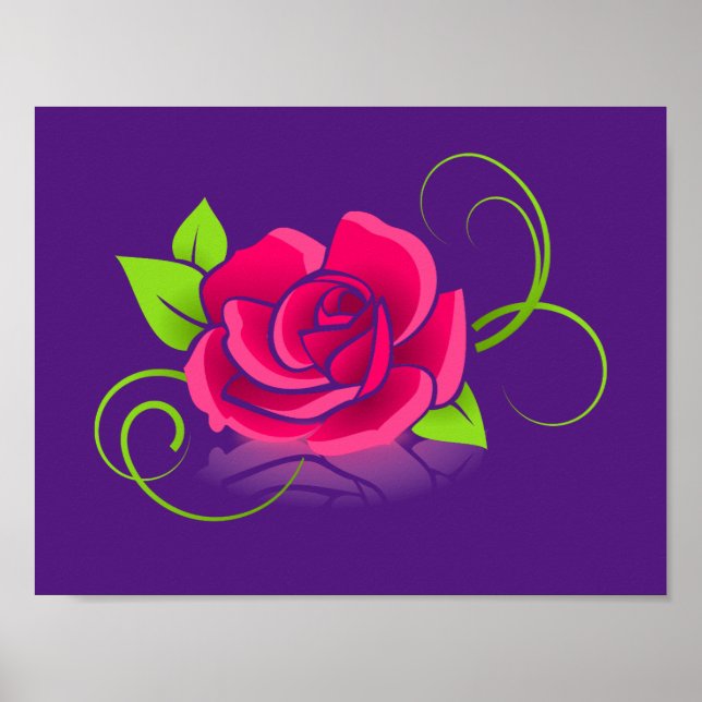 Pôster Ilustração rosa rosa em um fundo roxo (Frente)
