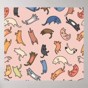 Poster Ilustração Sem Costura De Gatos De Porodle