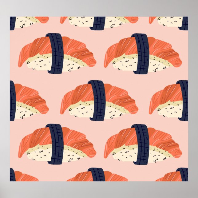 Poster Ilustração Sem Saída de Sushi Comida Japonesa (Frente)
