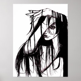 Poster Ilustração Sombria de Mulher com Tinta Gótica Arte