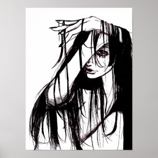 Poster Ilustração Sombria de Mulher com Tinta Gótica Arte