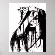 Ilustração Sombria de Mulher com Tinta Gótica Arte