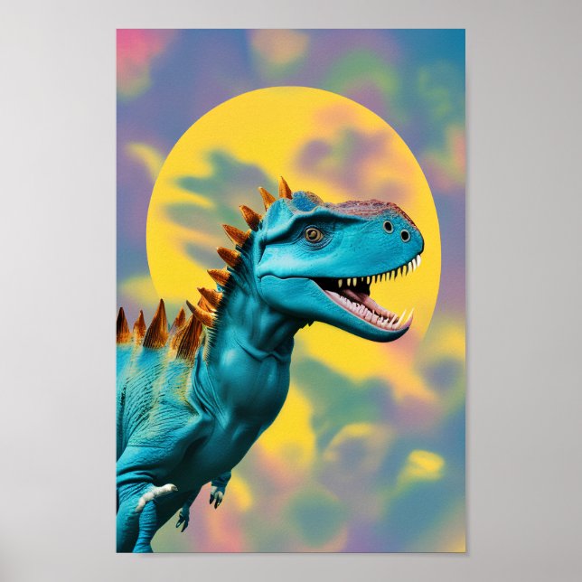 Poster Ilustração T-Rex da Lua Sanguínea, Dinossauro Jurá (Frente)