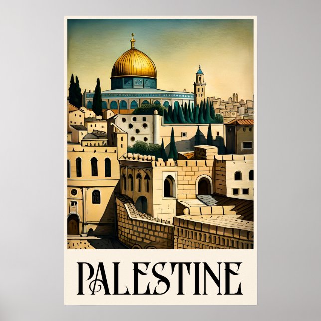 Poster Ilustração Única de Jerusalém em Estilo Vintage (Frente)