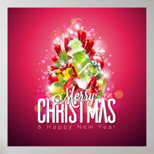 Poster Ilustração vermelha moderna do gráfico do Natal