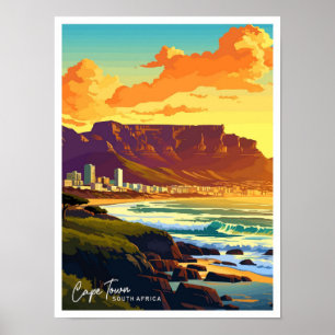 Poster Ilustração viagem da Cidade do Cabo, África do Sul