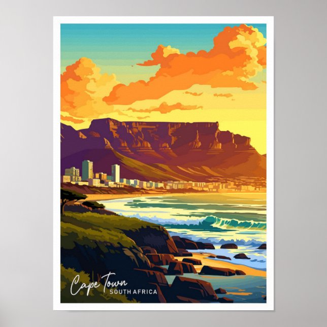 Poster Ilustração viagem da Cidade do Cabo, África do Sul (Frente)