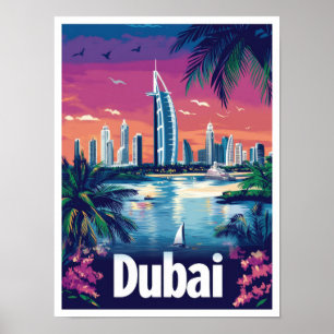 Poster Ilustração Viagem dos Emirados Árabes Unidos de Du