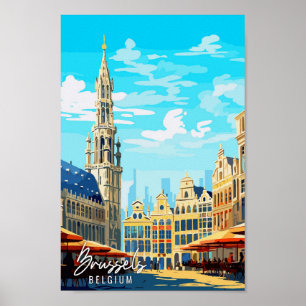 Poster Ilustração viagens vintage Bruxelas Bélgica