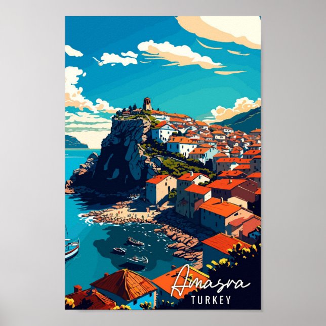 Poster Ilustração viagens vintage de Amasra Turkey (Frente)