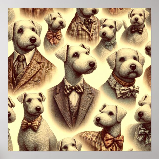 Poster Ilustração Vintage Bedlington Terrier (Frente)