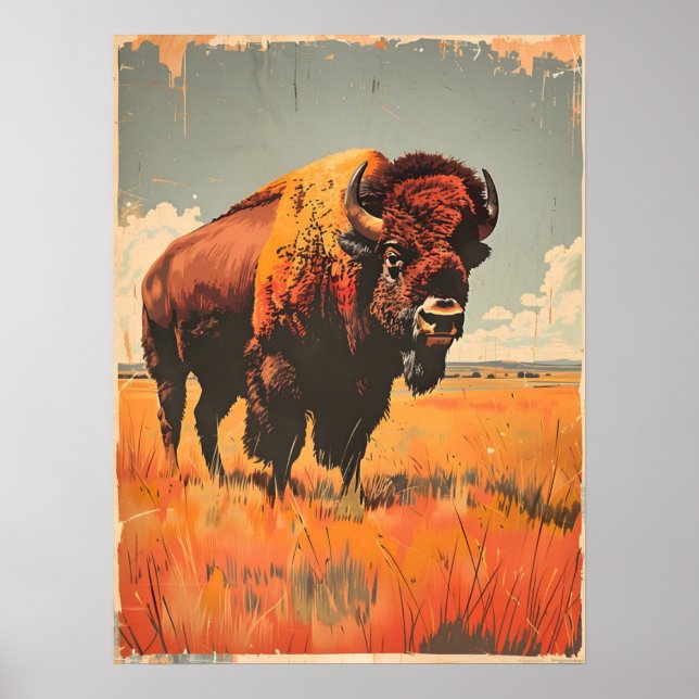 Poster Ilustração Vintage Bison (Frente)