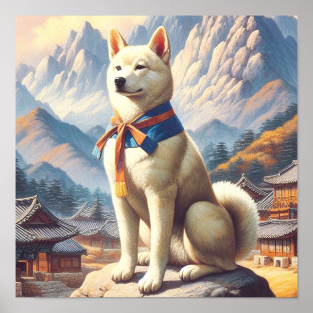 Poster Ilustração Vintage Coreano Jindo (Frente)