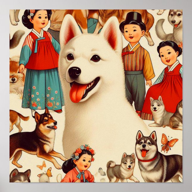Poster Ilustração Vintage Coreano Jindo (Frente)