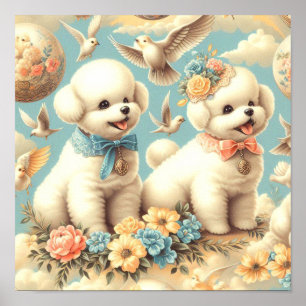 Poster Ilustração Vintage Cute Bichon Frisé