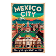 Ilustração Vintage da Cidade do México Viagem Retr