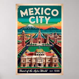 Poster Ilustração Vintage da Cidade do México Viagem Retr