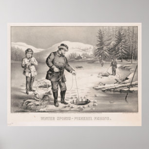 Poster Ilustração Vintage da Pesca do Gelo (1872)