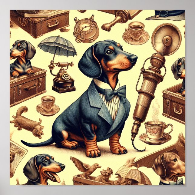 Poster Ilustração Vintage Dachshund (Frente)
