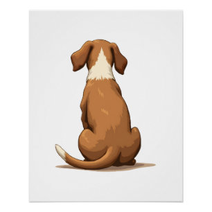 Pôster Ilustração Vintage de Cachorro Vista Posterior Beg
