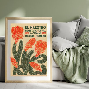 Poster Ilustração Vintage de Cactus   Arte de Cartaz Mexi