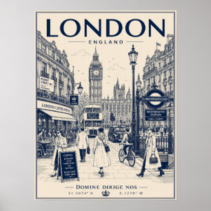 Poster Ilustração Vintage de Londres Big Ben Ônibus de Do