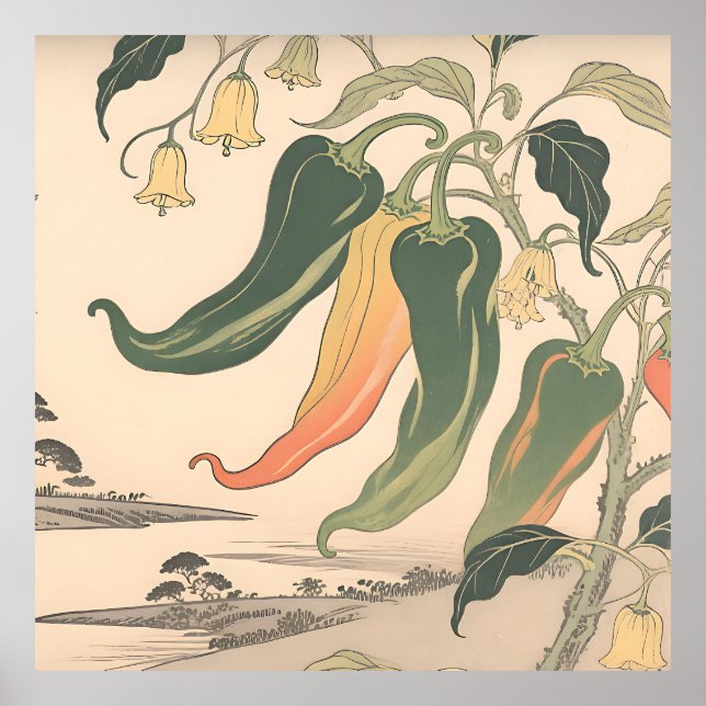 Poster Ilustração Vintage de Pimenta (Frente)